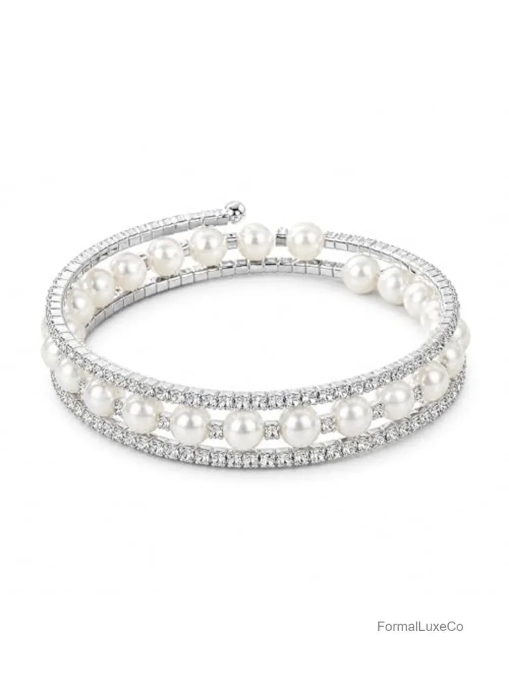 Silver Tone Rhinestone Cuff Bracelet Layered Bridal Crystal Bangle